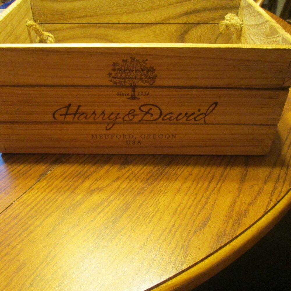 Harry And David Small Wooden Crate with handles
